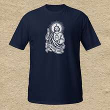 Playera de Apóstol Tadeo " Judas Tadeo 4 ". Playera 100% Algodón, Blanco, Negro y Gris. Manga Corta. Cuello Redondo. - Azul Marino - Ver 2
