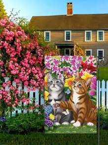 1pc Cute & Lively Cat Series Garden Flag, Decoration For Yard, Patio, Outdoor, Spring/Summer