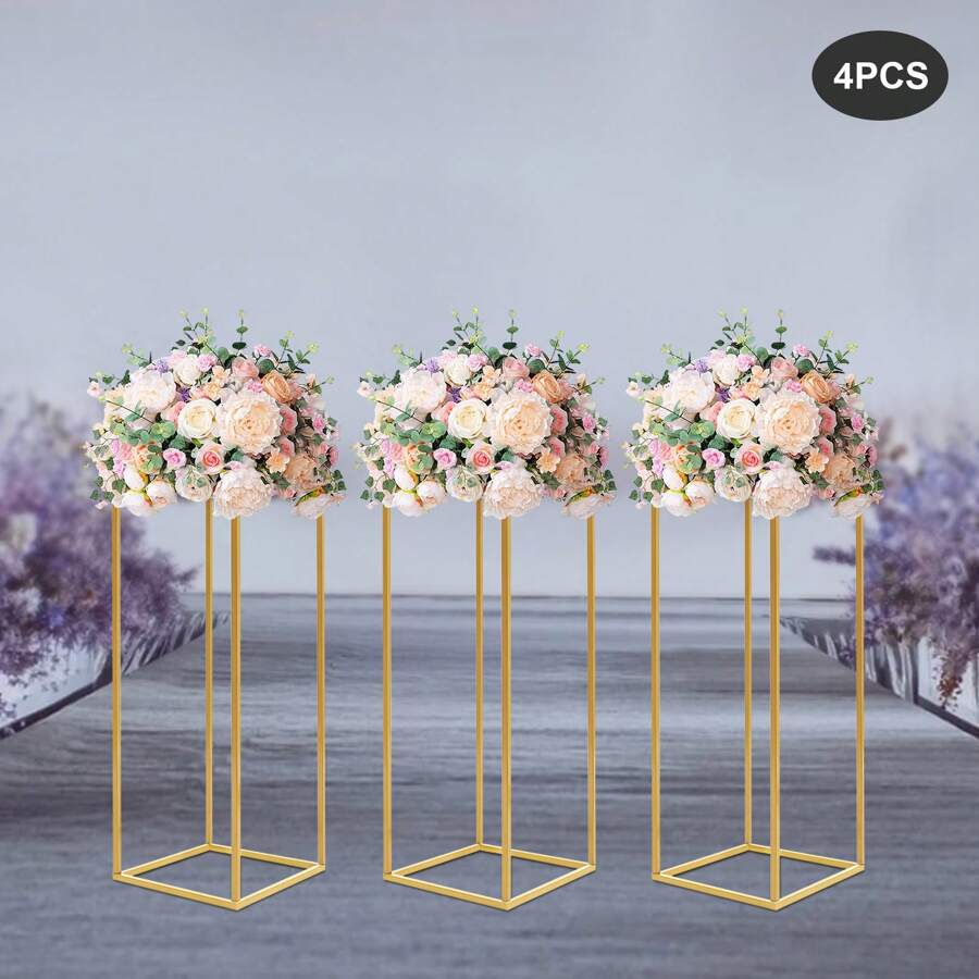 YUNRUX 4pcs Metal Pillars, 60x24x24cm Golden Metal Flower Stands For Wedding Decoration, Valentine's Day Decoration, New Year Decoration, Party Decoration, Room Decoration, Bridal - 金色 - 查看 1