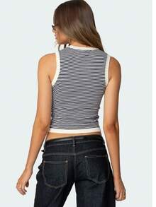 Women's Striped Sleeveless Knit Slim-Fit Top - Black and White - View 3