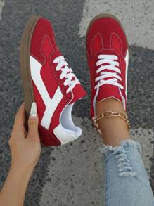 Women's New Outdoor Casual Lace-Up Round Toe Sneakers For All Seasons, Comfortable & - Red - View 3