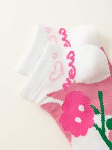 5 双女士花卉图案、浪漫字母、黑色夏季短袜、可爱优雅时尚休闲袜，适合春季、秋季、冬季 - 彩色 - 查看 8