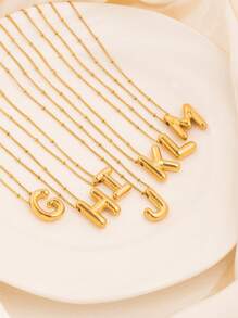 1 pièce Collier pendentif à lettre initiale de ballon à bulles en acier inoxydable plaqué or épais pour femmes et hommes, bijoux de mode personnalisés