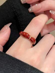 2pcs Set Spring New Encore Red Dripping Glaze Rose Open Ring Vintage Elegant Stackable Finger Ring, Fashionable Luxury Ladies Ring - Multicolor - View 4