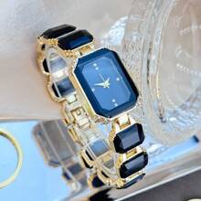 1 pièce Montre-bracelet élégante pour femmes avec boîtier rectangulaire orné de strass facettés, cadran à échelle de diamant de couleur, style européen et américain