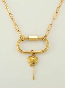 1pc Luxury Gold Stainless Steel Heart Pendant Necklace, Elegant Design Suitable For Daily Wear, Gift For Mother's Day