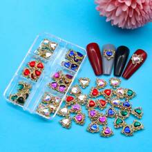 30 piezas Encantos de uñas de lujo de aleación 3D con forma de corazón, pedrería de 6 colores, piedras preciosas doradas para decoración de arte de uñas, accesorios para mujeres