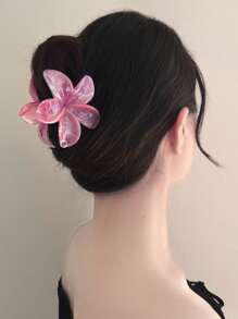 5pcs Women Daily Elegant Hair Clips, Bathroom Claw Clips, Flower Decor Hair Claw, White, Suitable For Spring And Summer Fashion Hair Accessories