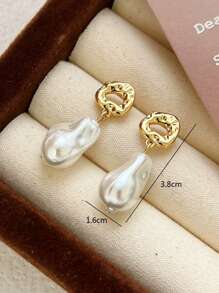 1 Pair Minimalist Retro Elegant Asymmetrical Faux Pearl French Style High-End Earrings, Suitable For Women's Daily And Holiday Wear
