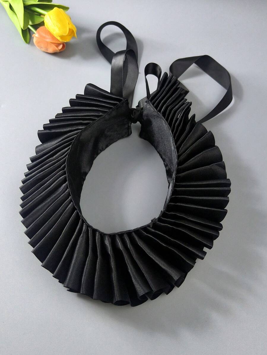 1pc Pleated Detachable Vintage Elegant Women's Collar, High Quality, Versatile For Pairing With Sweaters, Hoodies, T-Shirts, Dresses, Suitable For Spring, Autumn, Winter - Black - View 1