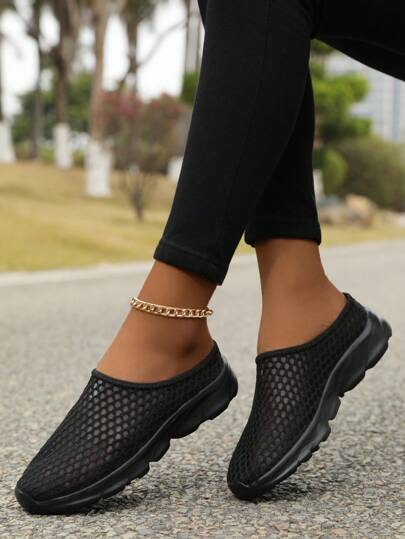 Chaussures de sport minimalistes noires pour femmes, maille respirante, semelle souple confortable, baskets casual pour l'extérieur et les voyages