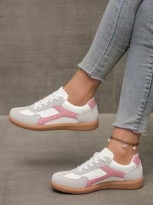 Retro Color Block Casual Vulcanized Shoes For Women, Spring New Lightweight Comfortable Sneakers - Pink - View 8