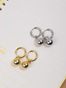 1 Pair 18K Gold Plated Stainless Steel Hoop Earrings With Hollow Resin Geometric Ball Pendant, Minimalist Design For Daily Wear