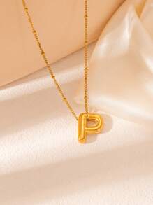 1 pièce Collier pendentif à lettre initiale de ballon à bulles en acier inoxydable plaqué or épais pour femmes et hommes, bijoux de mode personnalisés