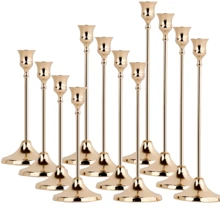 Gold Candlesticks Set Of 3pcs Conical Stand Vintage Metal Bronze Modern High Column Tablecloth Candlestick Decoration Candlestick Long Support For Table Center Decoration Wedding Party Dining
