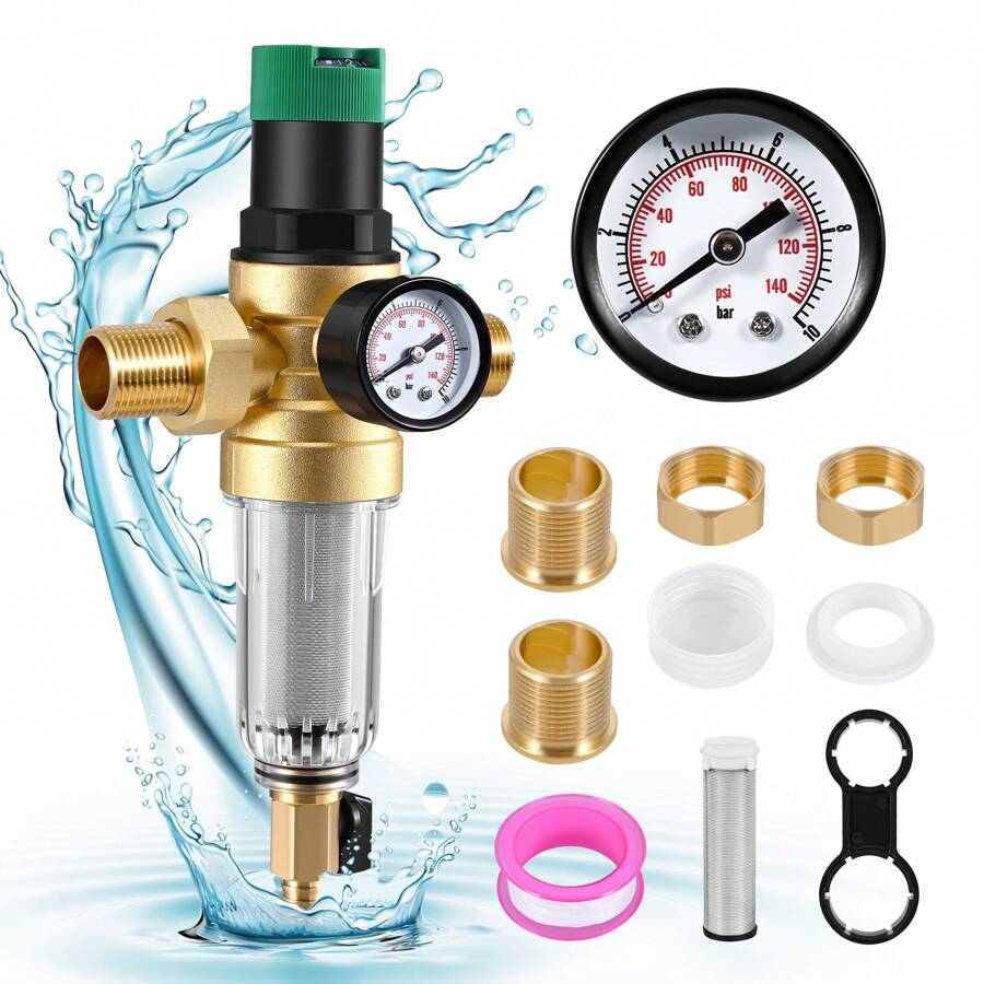 Pressure Regulator Water With Pressure Gauge And Pressure Gauge, Water Pressure Regulator 1 Inch Water Pressure Regulator With Self-Cleaning Strainer, Pressure Reducing Valve Pressure