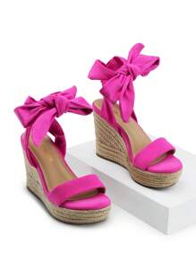 Women's Platform Wedges  Sandals Open Toe Espadrilles Tie Lace Up Cute Fashion Ankle Strap  Dressy Summer Shoes - 玫紅色 - 查看 6