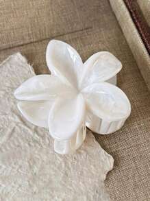 5pcs Women Daily Elegant Hair Clips, Bathroom Claw Clips, Flower Decor Hair Claw, White, Suitable For Spring And Summer Fashion Hair Accessories