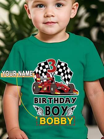 3pcs/Set Personalized Birthday Boy Racing Print Graphic T-Shirts, Boys Kids Athletic Short Sleeve Tops, Fast Shipping