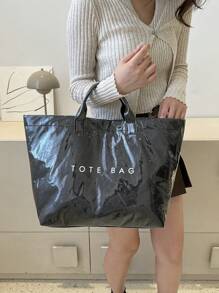 Bolso grande de capacidad con estilo transparente de gelatina, bolsa de compras impermeable de PVC, bolso de mano estilo neutro coreano, bolso de mano estilo retro de moda inspirado en INS, bolso estilo japonés relajado, adecuado para estudiantes de escuela secundaria y universidad que van a la escuela, bolsa de gimnasio/yoga/viaje o bolso de mamá, bolso de mano de textura arrugada con estampado de letras de alta calidad y multicapa con inspiración de celebridades
