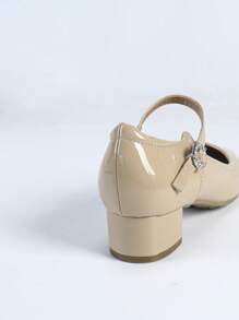 Women Square Toe Slip-On Casual Comfortable Rhinestone Buckle Chunky Heel Soft Bottom Work Shoes