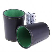 1pc Imitation Synthetic Leather Dice Cup Set, With Felt Lining And 5 Bullseye Dice For Silent Dice Rolling Game, Suitable For Guessing Number Game