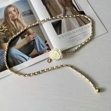 Elegant Metal Chain Belt With Camellia Ditsy Floral Design, Suitable For Dress, Shirt, Versatile Waist Chain Accessory - Multicolor - View 7