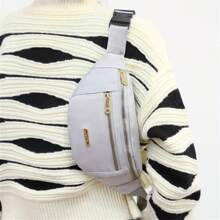 Women's Fashion Grey Nylon Waist Pack - Multi-Functional Outdoor Fanny Pack With Multiple Zippered Compartments, Adjustable Strap, Suitable For Running, Travel And Daily Use, Travel Waist Bag | Stylish Grey Bag | Nylon Construction - Multicolor - View 5