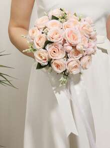 1 件装伴娘花束蕾丝装饰玫瑰花束人造花束适用于婚礼情人节