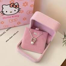 Sanrio 1pc Sanrio Brand Cultured Pearl Necklace Set With Earrings, Rhinestone Kitty Cat Pendant Necklace, Gifts For Girlfriend, Birthday, Best Friends