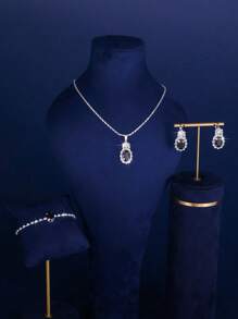 4 stuks/set van ovale kristallen kettingen, 1 paar oorbellen, armbanden, ringen, hanger sieradensets, geschikt voor dagelijks gebruik door vrouwen, bruiloften, feesten, enz.