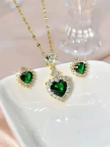 3pcs/Set Luxurious Full Rhinestone Ring, Earring & Necklace Jewelry Set - Necklace Three Piece Set - View 3