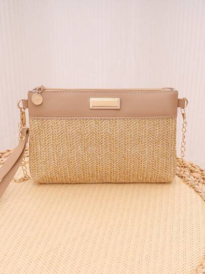 简约时尚闪光装饰女士斜挎包，百搭单肩包/手拿包