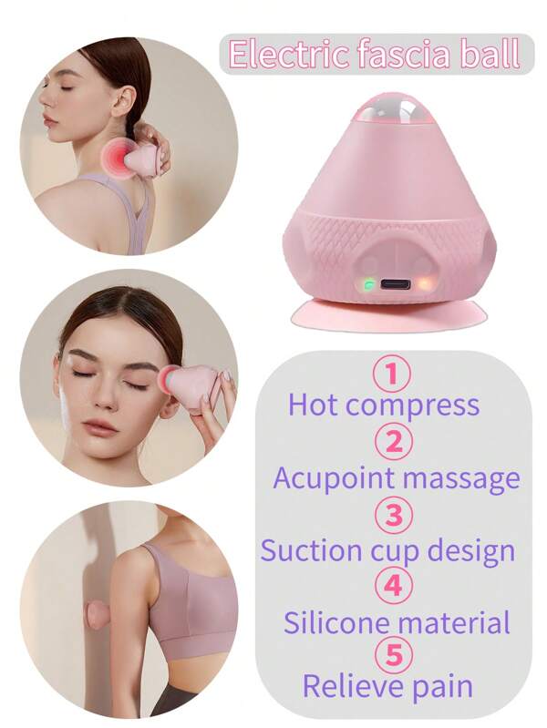 1pc Silicone Electric Massager Hot Compress Massage Multifunctional Fascia Ball Yoga Fitness Relaxation Relieve Pain Suction Cup Design 600 MAh Battery Comes With USB Cable (Power Adapter Not Included)