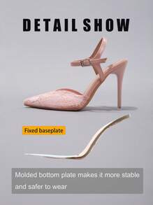 Women's Pink Lace Patchwork High Heel Shoes, Hollow Out Breathable Sexy Pointed Toe Fashion Party Wedding Bridesmaid Thin High Heel Sandals