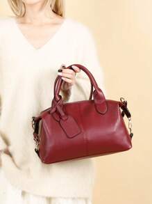 New Vintage PU Leather Women Handbag, Fashion Zipper Shoulder Bag With Detachable Strap, Women Work Travel 2-In-1 Bag, Grey, Black, Green - Burgundy - View 9