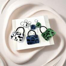 Plush Wallets Keyring For Women Cartoon Coin Purses With Keychain Mini Earphone Bag Ornaments Gift Cheetah Print - Multicolor - View 1