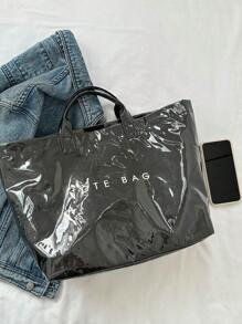 Bolso grande de capacidad con estilo transparente de gelatina, bolsa de compras impermeable de PVC, bolso de mano estilo neutro coreano, bolso de mano estilo retro de moda inspirado en INS, bolso estilo japonés relajado, adecuado para estudiantes de escuela secundaria y universidad que van a la escuela, bolsa de gimnasio/yoga/viaje o bolso de mamá, bolso de mano de textura arrugada con estampado de letras de alta calidad y multicapa con inspiración de celebridades