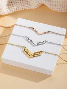 1Pc Engraved Name V Shaped Necklace With Birthstone,Personalized V Shaped Bar Pendant For Her,Engraved Stainless Steel Multiple Texts Family Name Necklace,Minimalist Birthstone Name Charm Necklace,Memorial Gift,Friendship Gift,Valentine'S Day Gift,Birthday Gift,Mother'S Day Gift