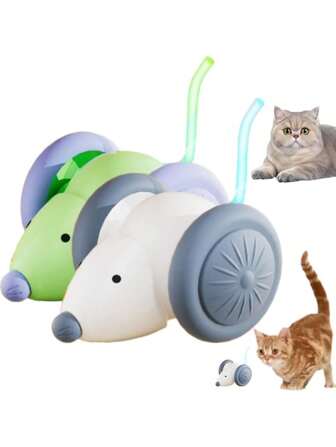 1 pezzo Giocattolo intelligente per gatto ricaricabile USB, topo automatico con ruote in silicone silenziose, costruzione in plastica durevole, rilevamento ostacoli intelligente, ideale per tutti i tipi di gatti, divertente giocattolo interattivo per animali domestici