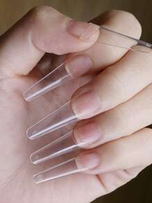 120片法式棺材芭蕾舞美甲贴片，透明亚克力人造半覆盖假指甲贴片，12种尺寸，适用于美甲沙龙、美甲店、DIY美甲、芭蕾舞美甲、美甲用品 - 無色 - 查看 5