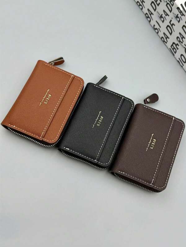 1pc Concertina Card Holder With Toothpick Pattern Coin Purse, PU Leather