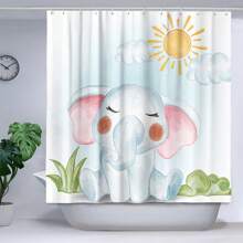 1PC Gelukkig Moederdag Thema Douchegordijn, Dagelijkse Leuke Stijl Douchegordijnset, Waterdichte Doek Douchegordijn, Cartoon Olifant Patroon Bedrukt Badkamer Gordijn Decoratie (Multi-Kleur, 180cm X 180cm)