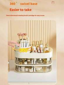 1 件化妆刷架，桌面旋转笔筒化妆品收纳盒，办公桌梳妆台隔间托盘 - 乳白色 - 查看 3
