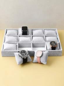 1 件 4/12 格天鹅绒珠宝收纳托盘，带可拆卸枕头，手表收纳珠宝托盘，手镯手镯手表展示架，情人节返校礼物 - 灰色 - 查看 1