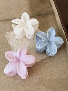 5pcs Women Daily Elegant Hair Clips, Bathroom Claw Clips, Flower Decor Hair Claw, White, Suitable For Spring And Summer Fashion Hair Accessories