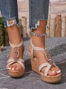 Women Thick Sole Platform Wedge Sandals, Criss-Cross Strap Design, Open Toe, Casual, Fashion, Daily Wear, Beach Vacation Sandals, Summer Essential, Lightweight & Comfortable, Women Leisure Shoes, Holiday Travel Shoes, Festival Celebration Footwear, New Summer Style, Popular , Fashion Sandals, Elements, Wedge Sandals Recommended