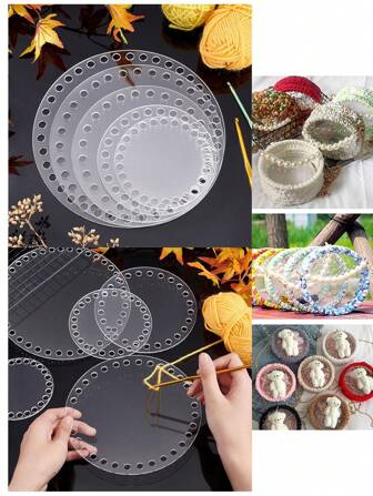 2st akryl stickkrokformare, cirkulär basbräda, genomskinlig frontpanel, för gör-det-själv stickade väskor och sommarhandväskor