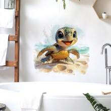 Pegatinas de pared con diseños de tortugas de dibujos animados de la serie de vida marina, impermeables, para decoración de habitaciones de niños, salas de estar, baños, dormitorios y talla grande, regalos ideales para cumpleaños, graduación y decoración del hogar.