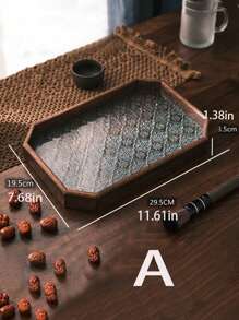 1pc Crabapple Blossom Vintage Embossed Wooden Glass Walnut Color Snack Storage Box, Rectangular Polygonal Cloisonne Tea Tray, Dessert Platter, Household Serving Tray